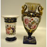 A Chamberlains Worcester vase, the royal blue ground with gilt decoration and panels of coloured