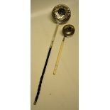 An antique punch ladle, the fluted circular bowl made up from a crown, inset a Queen Anne