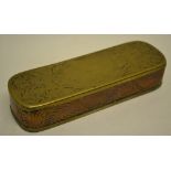 A Dutch copper and brass late eighteenth century tobacco box, with engraved foliage and smoking