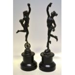 A pair of late nineteenth century bronze classical figures from ancient mythology, of Ariel and