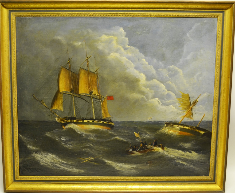 English School an early nineteenth century oil on canvas. East Indianan rescuing part of a