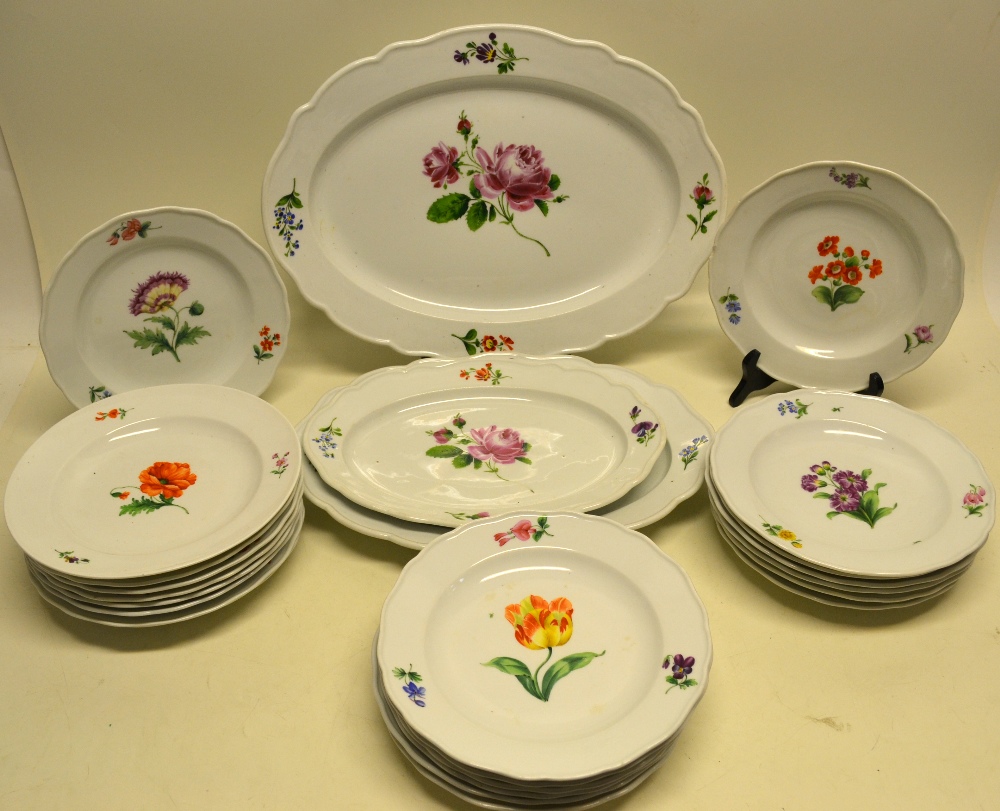 A set of twenty two nineteenth century Meissen porcelain dinner plates, hand painted different