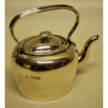 A late Victorian novelty oval miniature silver kettle, with a swan neck spout, a detachable lid