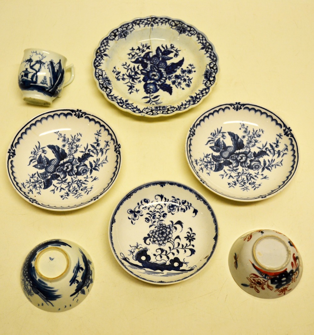 A Worcester eighteenth century blue and white porcelain tea bowl, an eighteenth century baluster