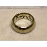 A Jacobean silver keepsake ring with engraved saying. Circa 1600. Excavated and examined by