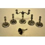 A suite of miniature early eighteenth century style silver, of a twin light candleabrum 1.5in (4cm),