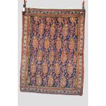 Malayer ‘boteh’ rug, north west Persia, about 1930s, 4ft. 10in. x 3ft. 8in. 1.47m. x 1.12m. Moth