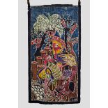 Yinka Adeyemi (Nigerian. Born 1941) Impressive batik cloth depicting a Yoruba rural scene of two