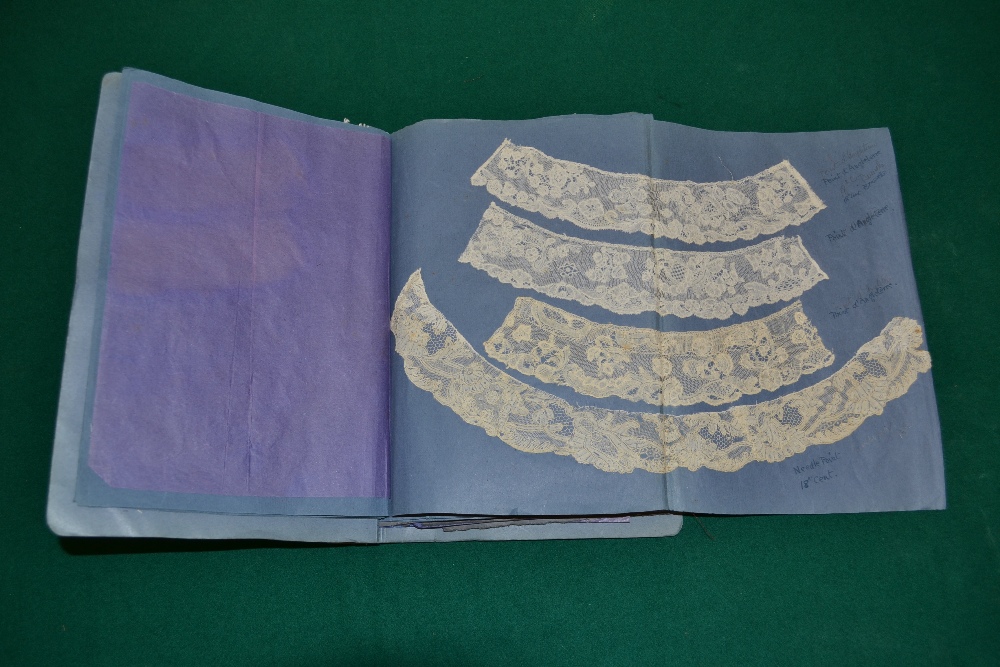 Collection of lace examples, contained in a folder, dating from the 18th century, including collars, - Image 9 of 15