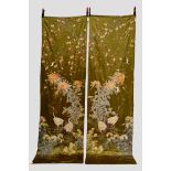 Pair of attractive Japanese silk embroidered hangings, Meiji period (1868-1912), each 119in. x 36in.