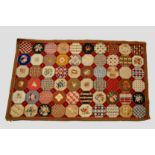 Needlework rectangular panel, wool on canvas worked in tent stitch with an all- over octagon design,