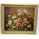 Constance Cooper. Chrysanthemums. Oil on canvas, 16in (40.6cm) x 20in (50.8cm). Signed. Framed. R.