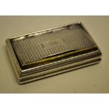 A George IV silver rectangular snuff box, engine turned with an initialled cartouche to the hinged