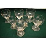 Two mid nineteenth century glass rummers 5.25in (13cm). A later Victorian ale glass and a set of