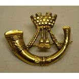 A late nineteenth century gold Light Infantry Officer's, lady's brooch, unmarked, possibly 15ct. 1.