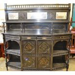 A Victorian ebonized aesthetic mahogany sideboard, the painted panels of little birds and