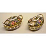 A small pair of Regency Spode oval porcelain pot pourri dishes, with twisted loop handles, pierced