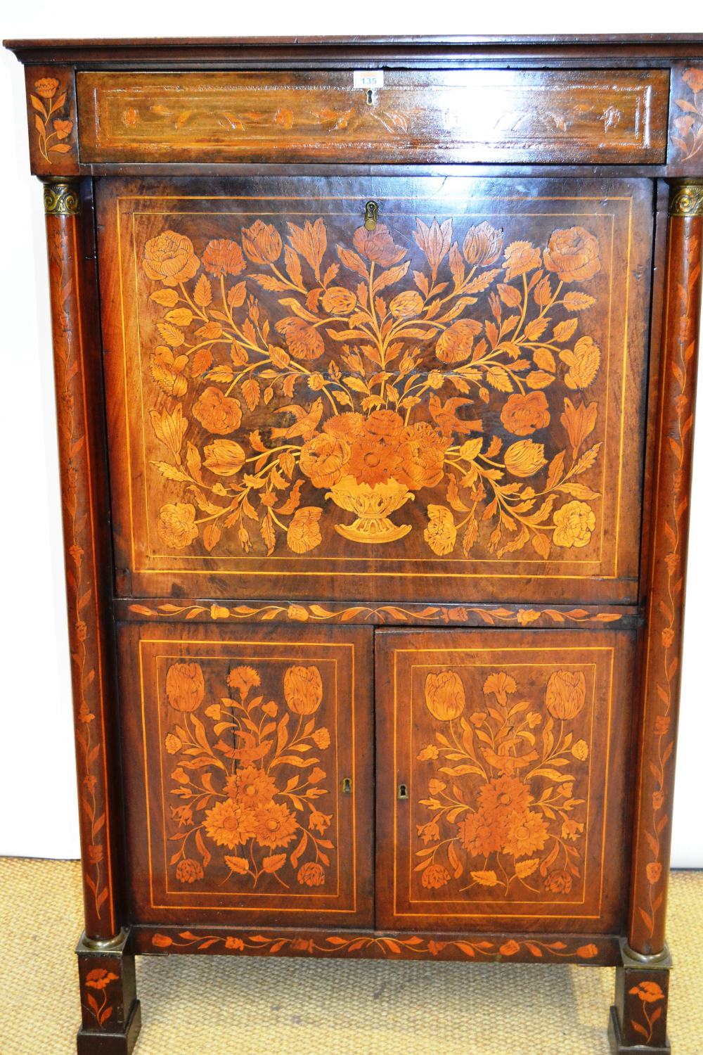 An early nineteenth century Dutch mahogany veneered and floral marquetry inlaid secretaire a - Image 2 of 2