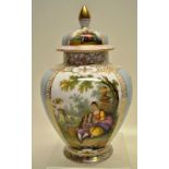 A Dresden porcelain vase and cover, decorated courting couples in coloured period costume