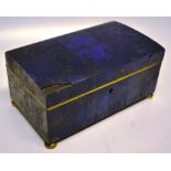 A Victorian Lapis- lazuli jewellery box, having a domed lid, gilt metal mounts and bun feet, lined