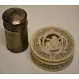 A Continental nineteenth century silver cylindrical vesta box with wirework decorated sides and