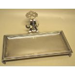 A Edwardian silver rectangular pen tray in William and Mary style, with a raised moulded border on
