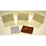 A leather covered album of autographs, including Gracie Fields and three sheets of note paper with