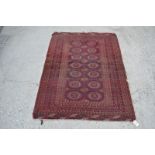 Saryk Turkmen 2 x 7 gul rug with simi­lar secondary guls, Turkmenistan, early 20th century, 5ft.