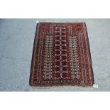 Yomut Turkmen prayer rug, Turkmenistan, circa 1920s, 3ft. 6in. x 2ft. 11in. 1.07m. x 0.89m. Slight