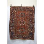 Karaja rug, north west Persia, about 1930s, 6ft. 3in. x 4ft. 8in. 1.91m. x 1.42m. Overall wear and
