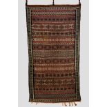 Baluchi weft-float brocade banded flatweave, Khorasan, north east Persia, circa 1930s, 8ft. 11in.