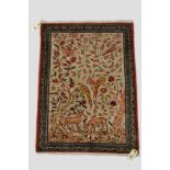 Qum pictorial silk rug, south central Persia, second half 20th century, 2ft. 8in. x 1ft. 11in. 0.