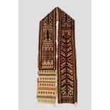 Saryk Turkmen part silk ak yup (tent band) fragment with white cotton highlights, Turkmenistan,