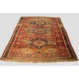 Kuba sumac carpet, north east Caucasus, late 19th century, 9ft. 7in. x 8ft. 5in. 2.92m. x 2.56m.