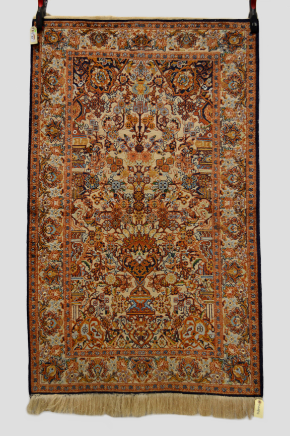 Kashmiri silk souf prayer rug, north India, second half 20th century, 5ft. x 3ft. 1in. 1.52m. x 0.