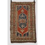 Kazak rug, south west Caucasus, circa 1930s, 5ft. 11in. x 3ft. 5in. 1.80m. x 1.04m. Overall wear;