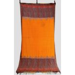 Long wool shawl, French, second half 19th century, 123in. x 63in. 313cm. x 160cm. Plain orange