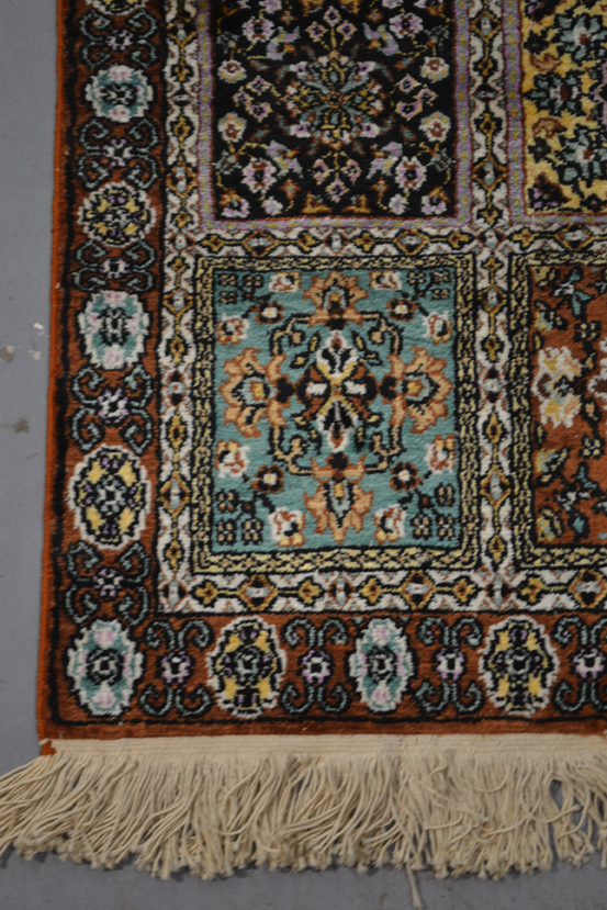 Kashmiri silk rug of panelled floral design, north India, second half 20th century, 3ft. x 2ft. 0. - Image 2 of 3