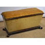 A Victorian duet ottoman stool, the mahogany show frame covered in old gold dralon, the interior