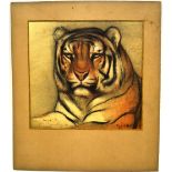 Hotch Paris 1921, a crayon drawn of a tiger. Tremout at Paris Zoo, mounted but unframed. 8.25in (