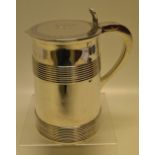 Hester Bateman. A George III silver lidded quart tankard, the sides with reeded bands, the hinged