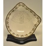 A late eighteenth century creamware strainer, dish with Khaki anthemion border. 8in (20cm).