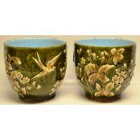 A large pair of early twentieth century Austrian Majolica ware jardinières, relief moulded with