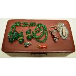 A mixed lot of vintage and later jewellery items, as found, including Venetian style green glass