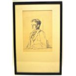 A pencil sketch, EAR 95, portrait of John Ruskin. Framed and glazed. 10in (26cm) x 7.25in (18.5cm).