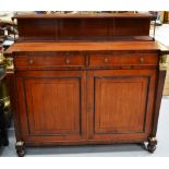 A Regency mahogany chiffonier, inlaid ebony stringing, the top with an added superstructure, the top