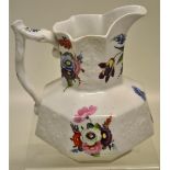 An early nineteenth century Spode Felspar porcelain octagonal jug, with panels of raised foliage and
