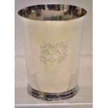 A William and Mary silver beaker, engraved contemporary pricked initials, on a moulded rim foot, 4in
