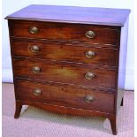A Regency mahogany veneered chest, of four long graduated drawers with oval brass plate handles,