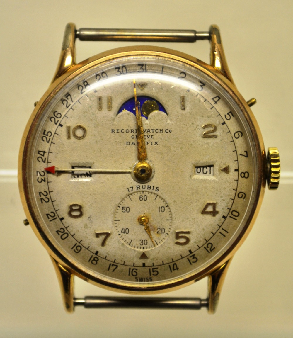 A Gentlemen's Record Watch Company wrist watch (head only). Dateofix model in gilt metal case with